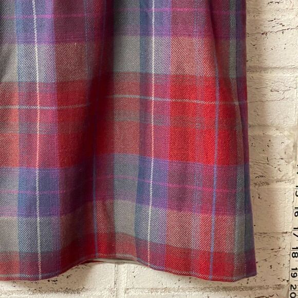 Vintage Personal Skirt Navy Red Plaid Pleated Midi Wool Blend 14 - Picture 3 of 10